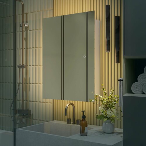 Зеркало-шкаф Квартал 80*60 c тёплой LED-подсветкой, универсальный