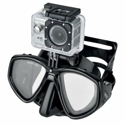 Маска для плавания SEAC SUB ONE PRO BLACK с креплением камеры GoPro, черная рамка/черный силикон