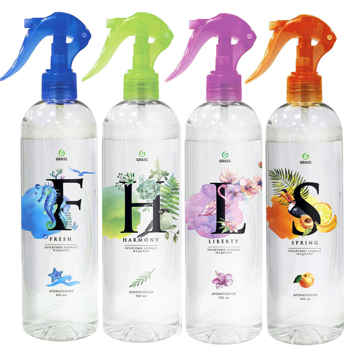 Набор освежителей воздуха Grass 4 флакона: Fresh Spring Harmony Liberty