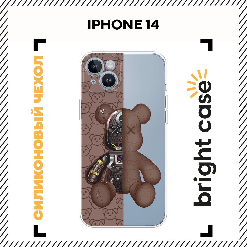 Чехол на Apple iPhone 14 / Айфон 14 с принтом Половинка медведя, прозрачный