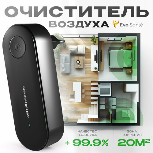 Очиститель-ионизатор воздуха, генератор ионов, черный. Очиститель воздуха без шума и запаха. 20м²