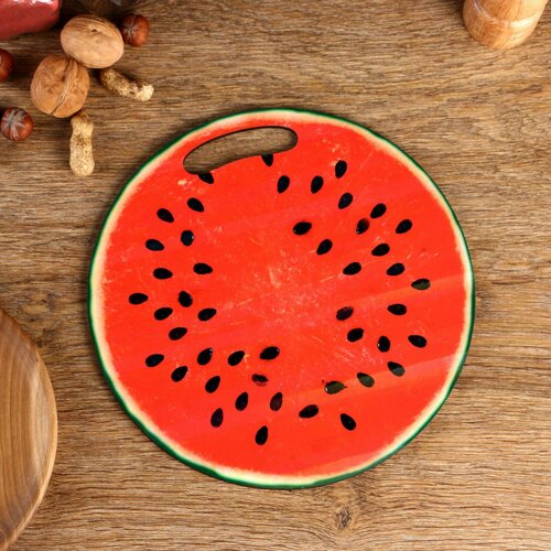 Доска разделочная круглая кухонная "Арбуз в разрезе", 26,5 см 5050305 черный, красный