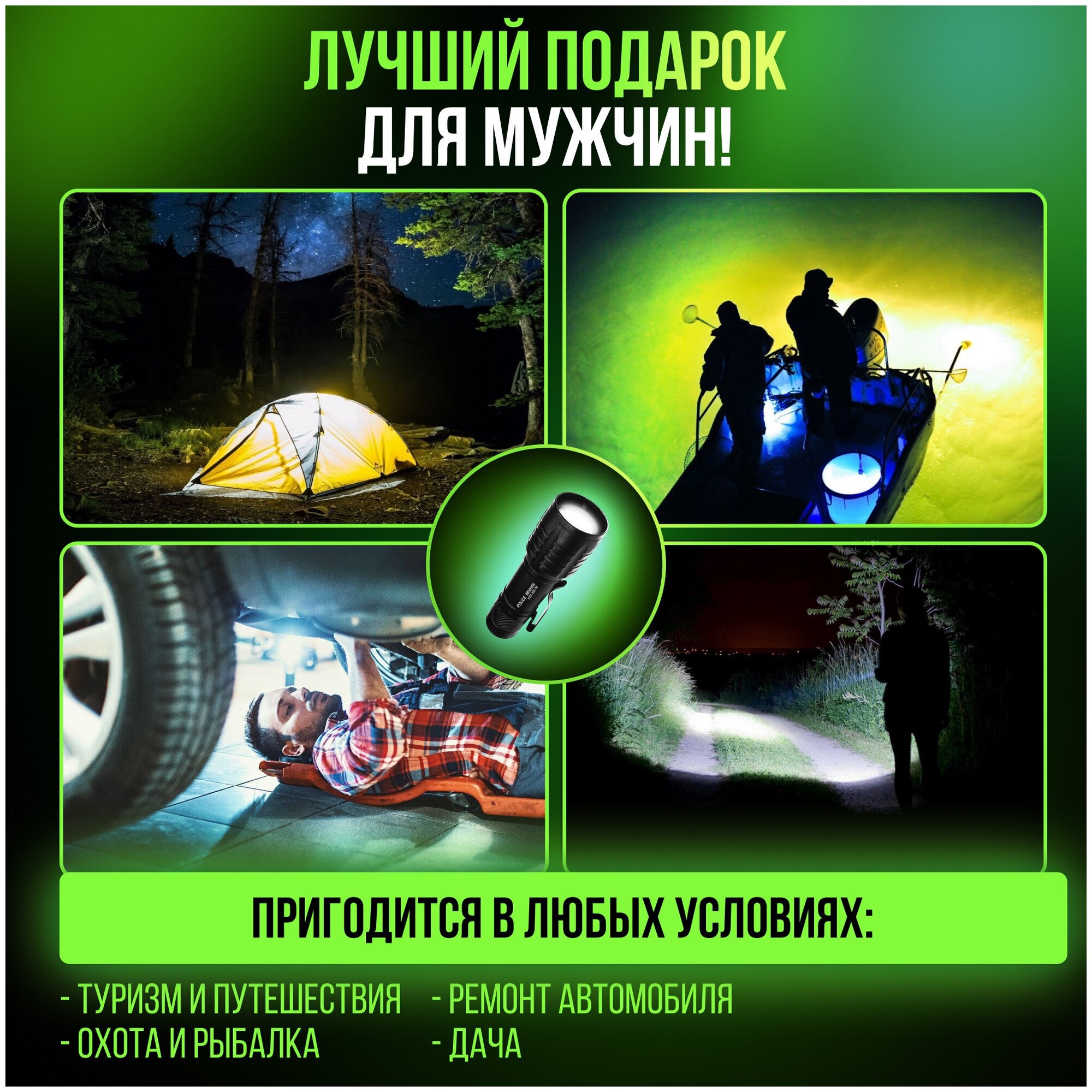 Мощный аккумуляторный фонарь в подарочном кейсе - светодиодный ручной тактический мини фонарик 4 в 1 — фото 1