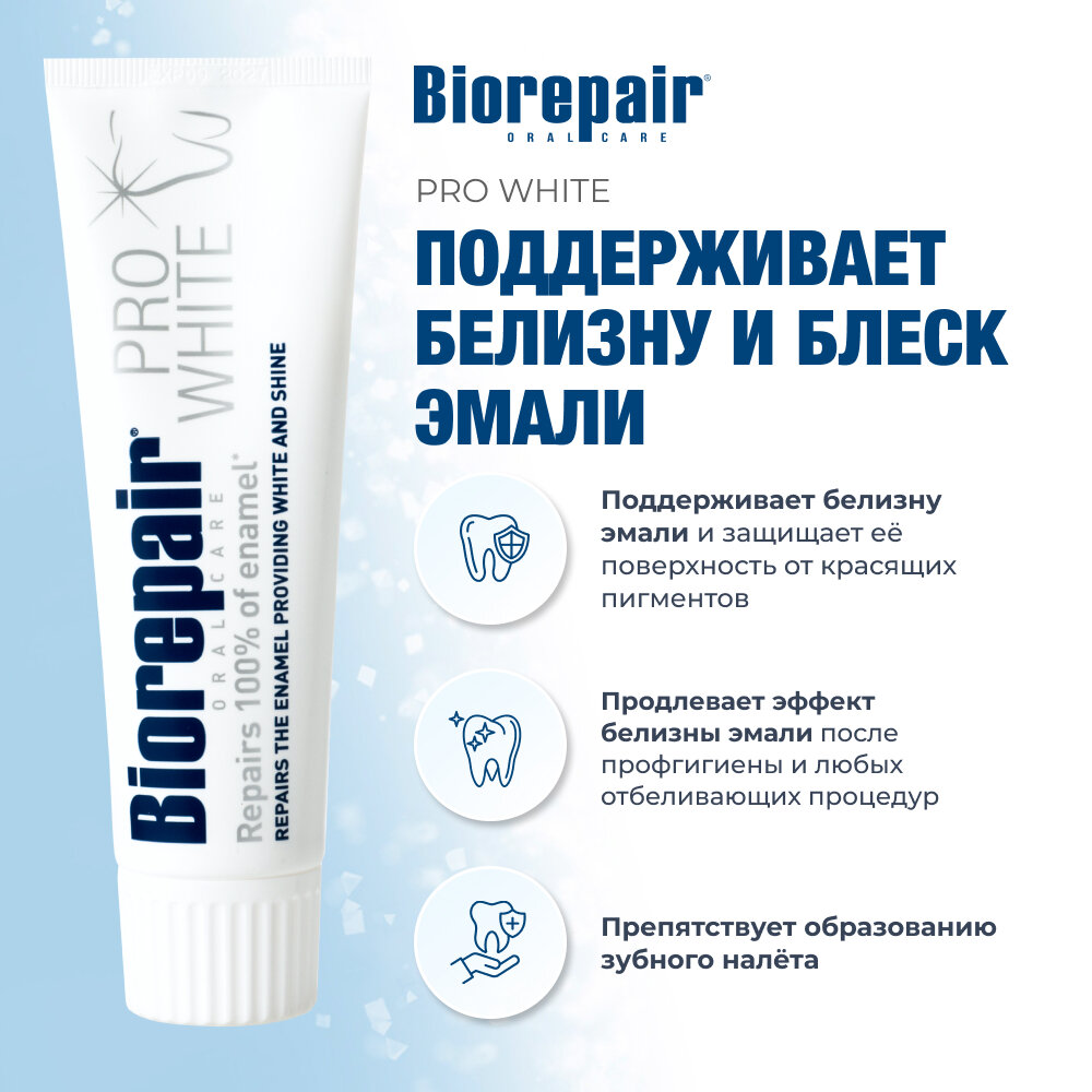 Зубная паста Biorepair PRO White, сохраняющая белизну эмали, 75 мл — фото 1