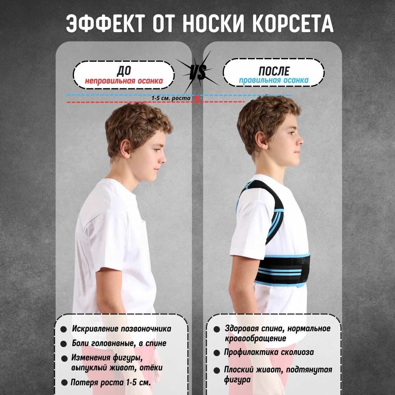 Корректоры Осанки Корректор осанки, ортопедический, текстильный, грудопоясничный, синий