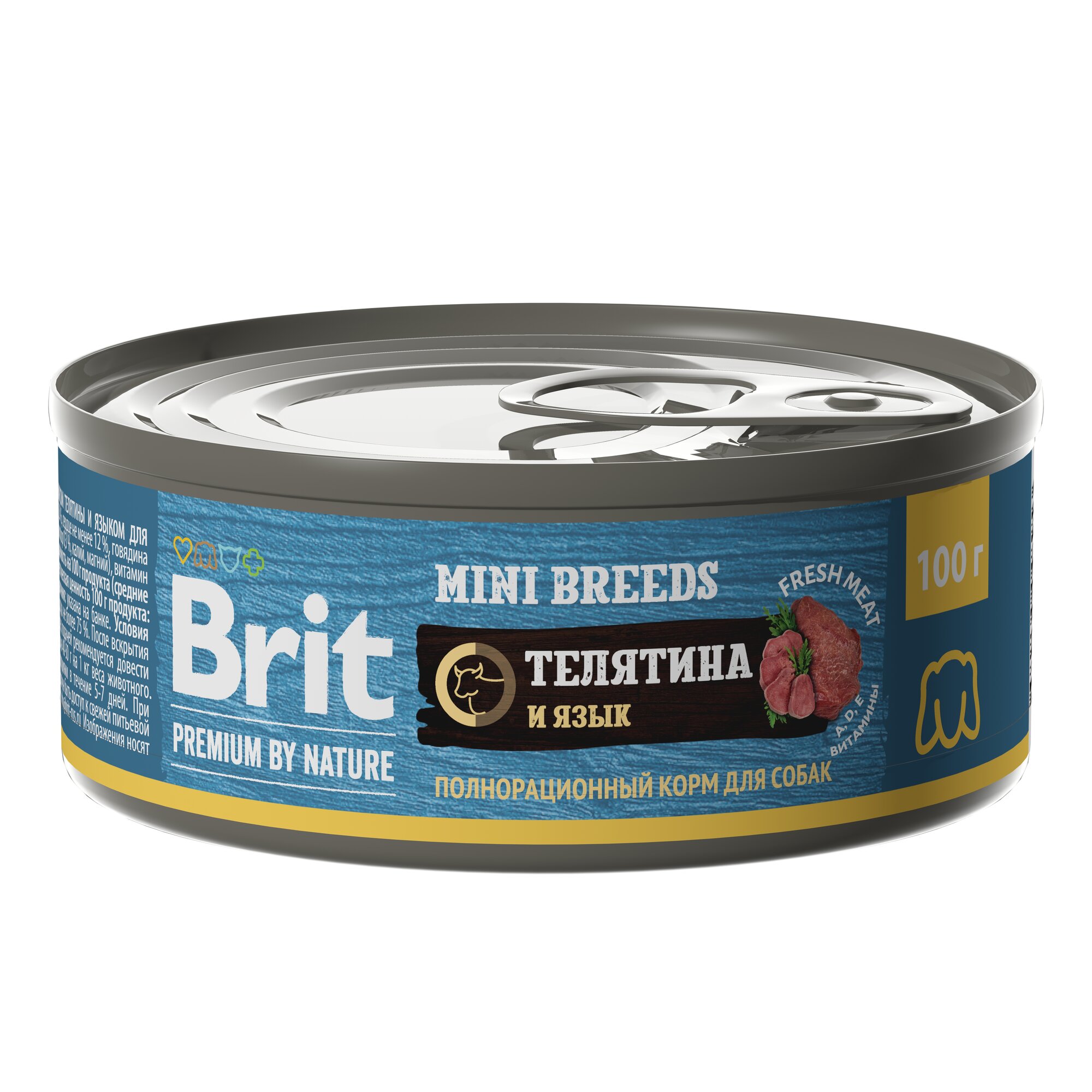 Brit Premium by Nature консервы для взрослых собак мелких пород Телятина и язык, 100 г.