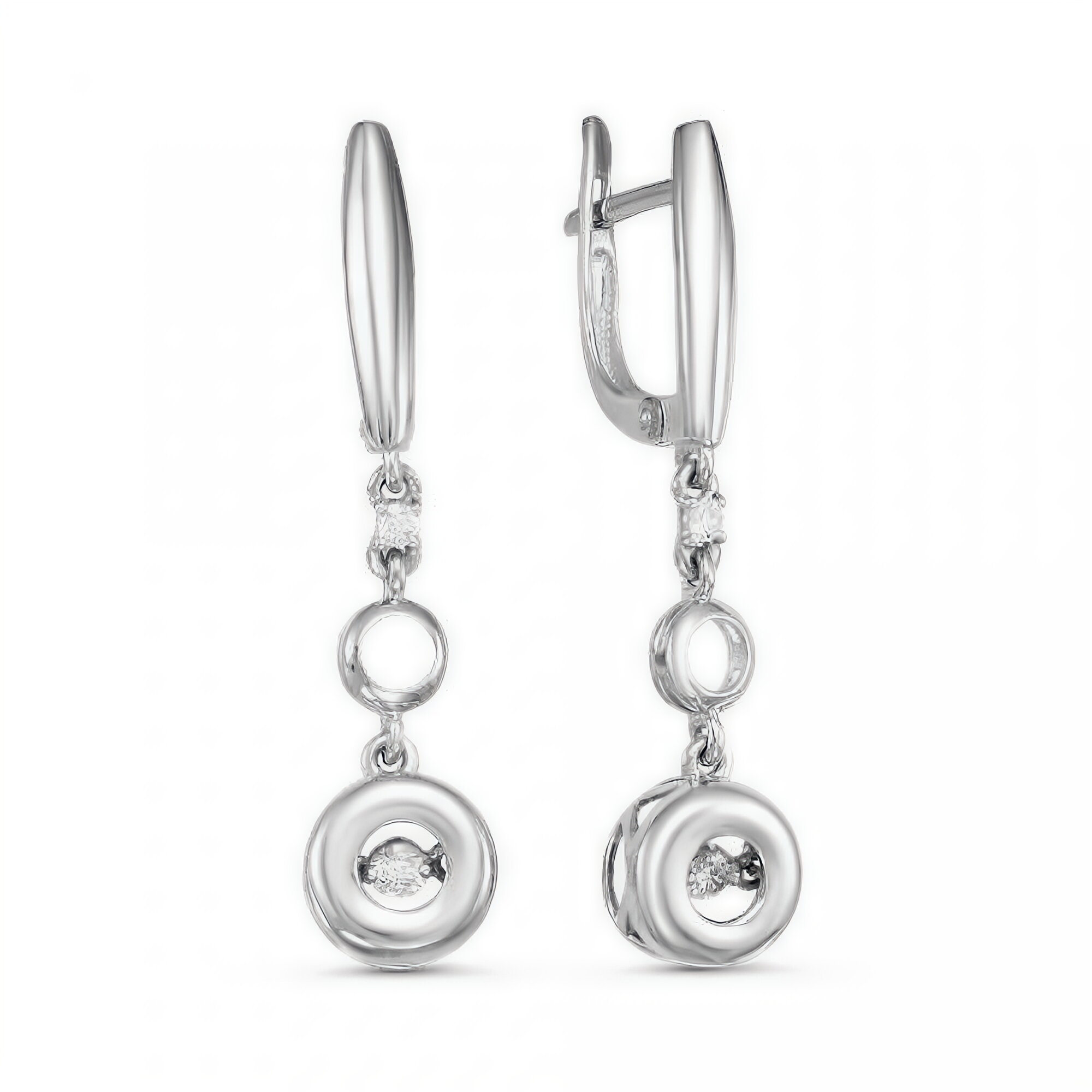 Серьги Diamant online, белое золото, 585 проба, бриллиант, длина 3.7 см, , прозрачный