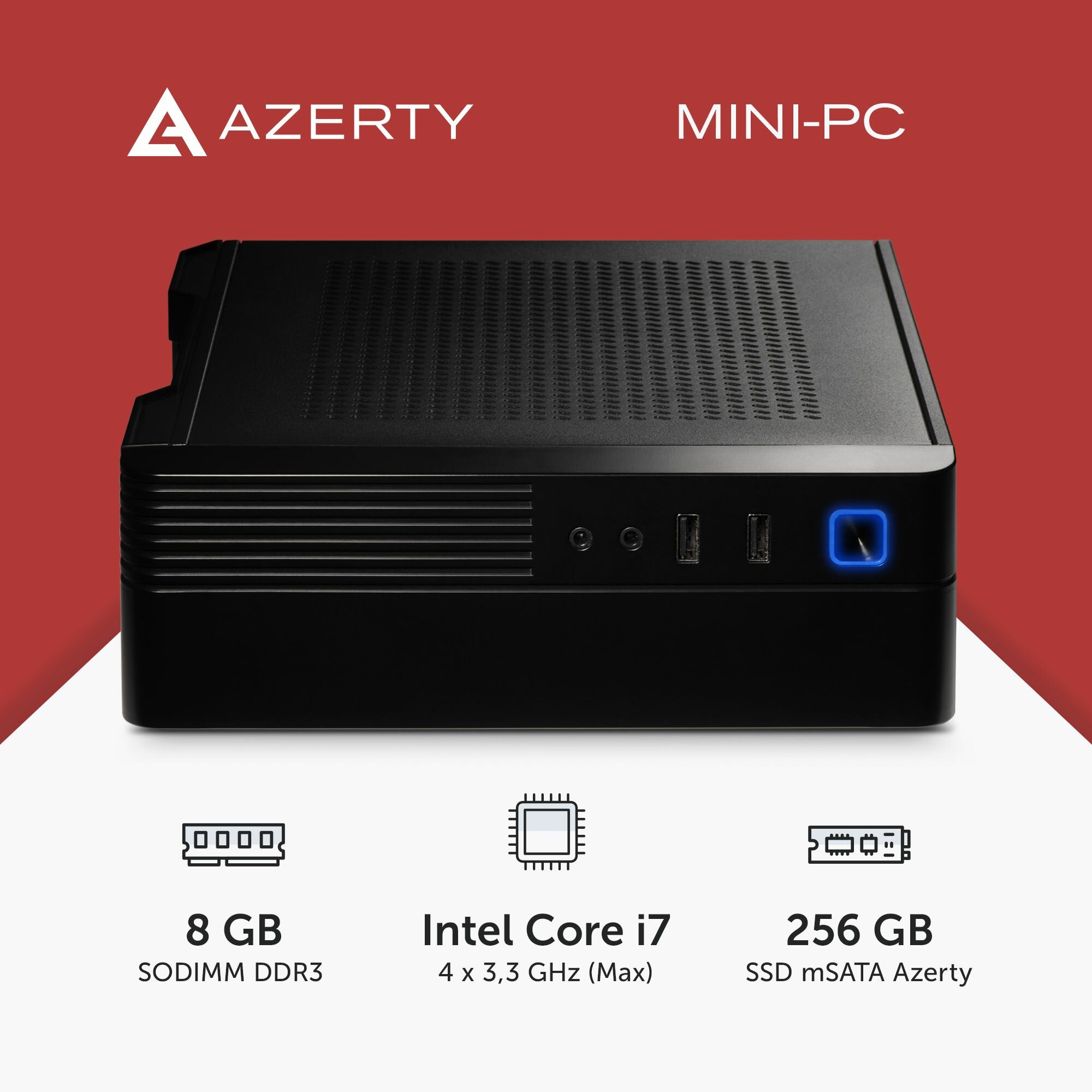 Мини ПК Azerty AZ-0032 (Intel i7-3610QM 4x2.3GHz, 8Gb DDR3, 256Gb SSD, Wi-Fi, BT)