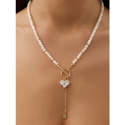 Чокер MOON SOUL, перламутр, стекло, длина 44 см, белый, золотой