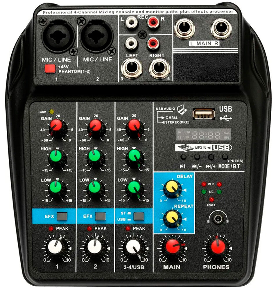 Микшер 4-канальный с USB и Bluetooth Andowl Audio Mixer (Q-SK740)
