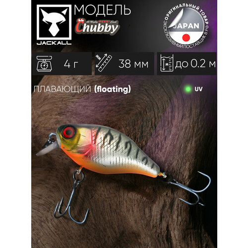 Воблер кренк на щуку/на головля/на судака/на окуня/на форель JACKALL Chubby 38 SR цв. uv mat silver tiger