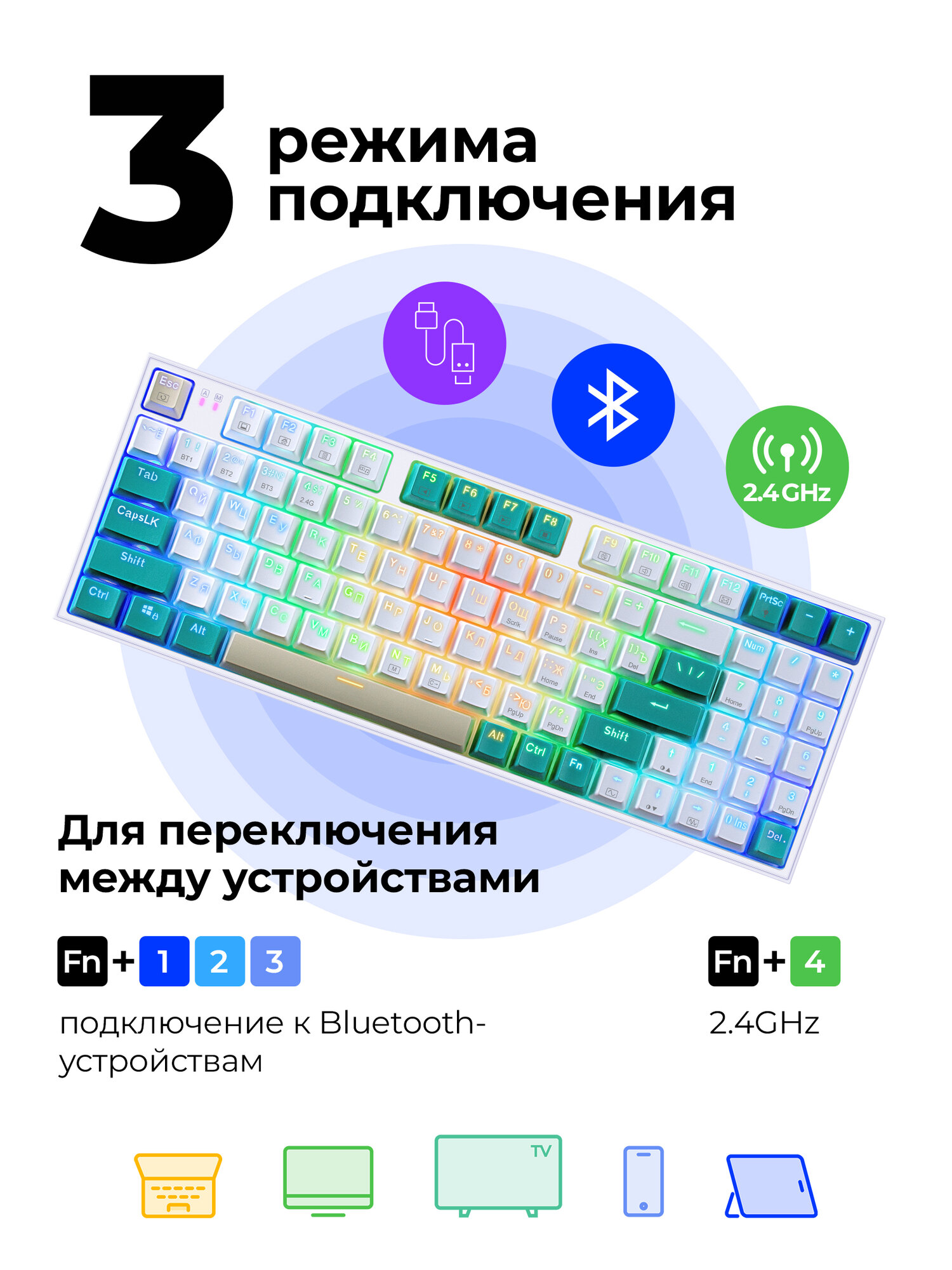 Беспроводная механическая клавиатура для компьютера Redragon Veigar(96%) — фото 1