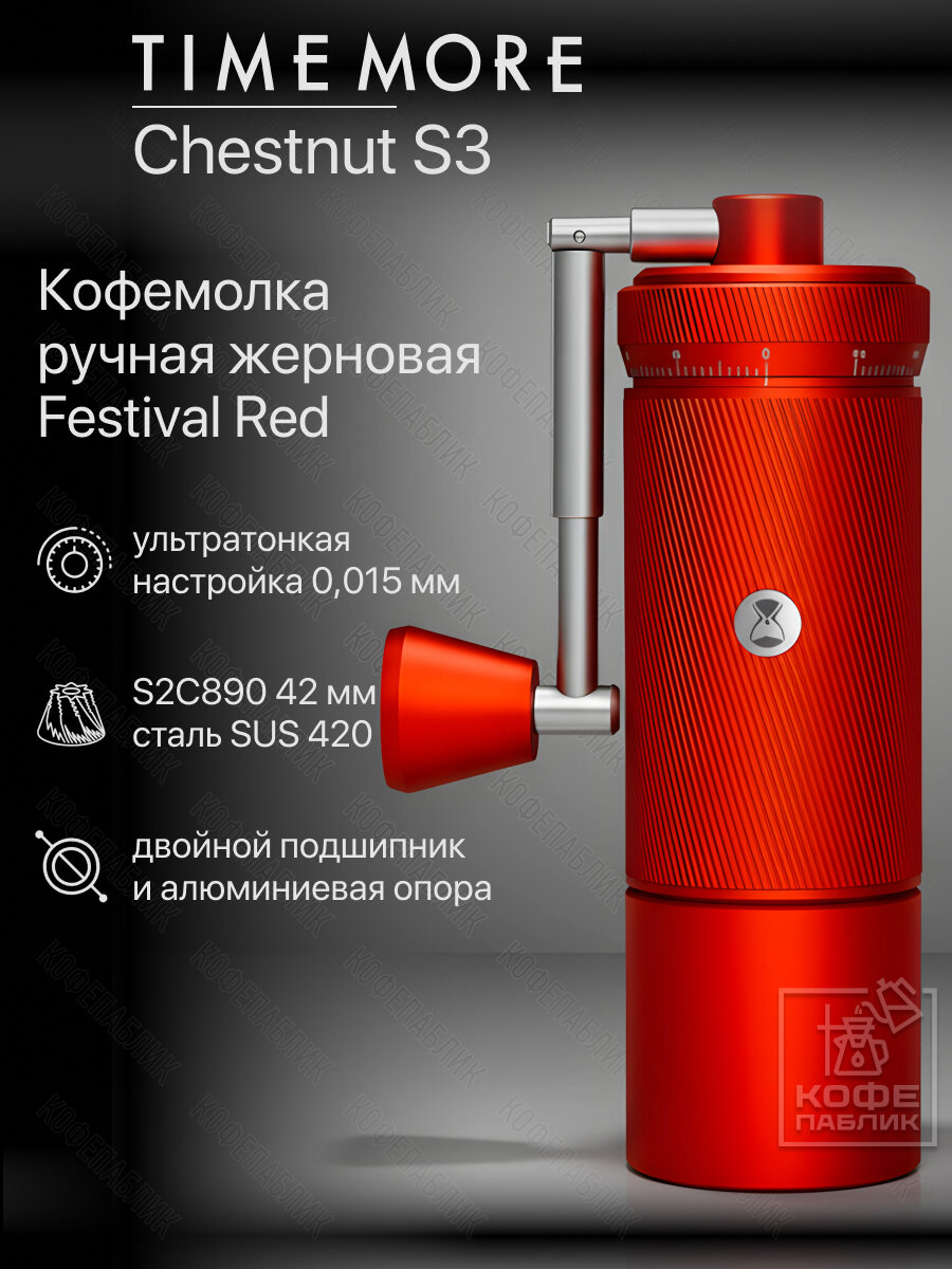 Кофемолка ручная жерновая Timemore Chestnut S3 Festival Red красная