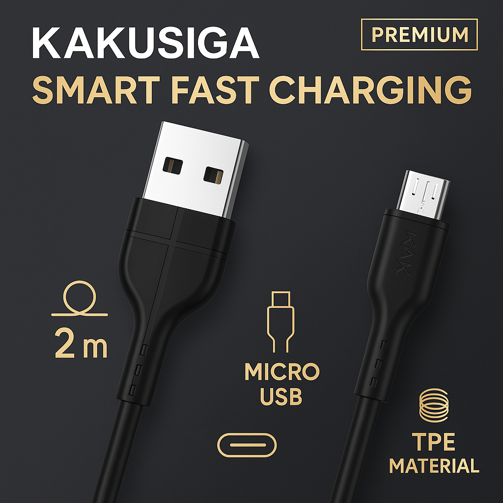 Кабель Kakusiga Micro USB 2 м — Smart Fast Charging, высокоскоростная передача данных, black