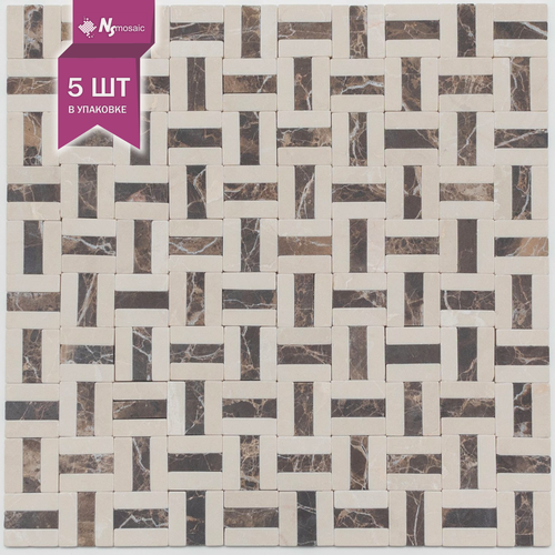 Изображение товара Мозаика из мрамора NSmosaic K-703, бежевая/коричневая матовая, 300х300 мм, упаковка 5 шт