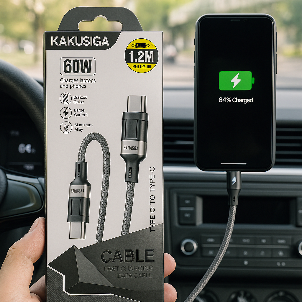 Кабель Kakusiga Type-C — Type-C 60 Вт — 1,2 метра, быстрая зарядка, цинковый сплав, светодиодный индикатор