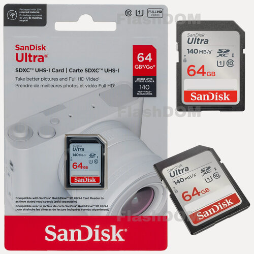 Изображение товара Карта памяти SanDisk SDXC 64ГБ Ultra Class 10 UHS-I U1 (140 Mb/s)
