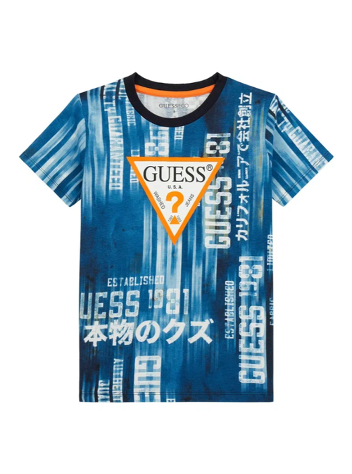 Футболка GUESS, размер 10 лет, мультиколор, синий