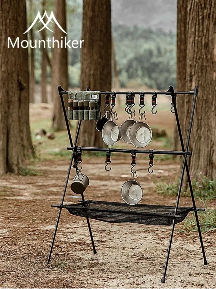 MOUNTAINHIKER Шкаф складной туристический с крючками и сетчатым лотком, черный