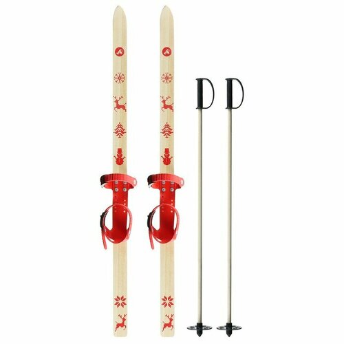 Лыжный комплект, 110 см, с креплениями и палками длиной 80 см, цвета микс