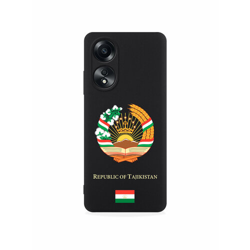 Черный силиконовый чехол SignumCase для Oppo A58 4G Герб Таджикистана черный силиконовый чехол signumcase для oppo a58 4g золотой герб казахстана