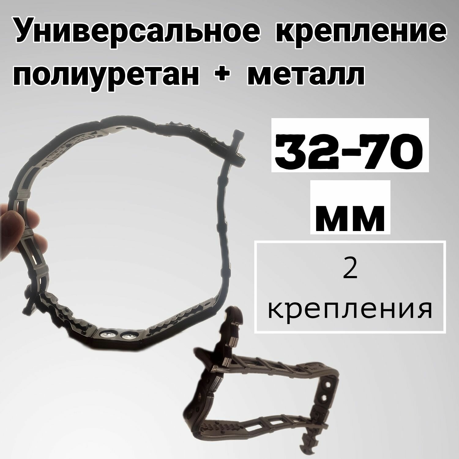 Универсальное крепление для транспорта 32-70мм материал полиуретан+металл чёрный 2 шт