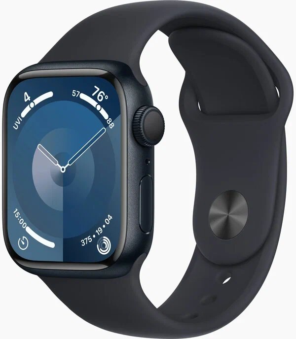 Умные часы Apple Watch Series 9 GPS, 41mm Midnight Aluminium Case with Midnight Sport Band - M/L