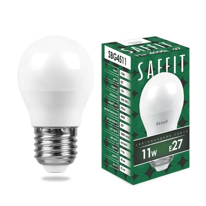 Лампа светодиодная SAFFIT, 11W 230V E27 4000K G45, SBG4511