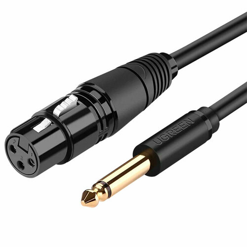 Кабель XLR (F) - Jack 6.3 мм (M) TS, моно, Ugreen черный 1 метр