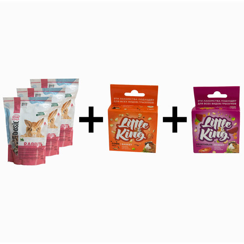 Набор Корм для кроликов 400гр-3шт + лакомство для кроликов корзинки ассорти 2шт Little King