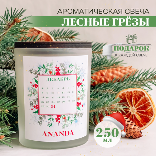 Новогодняя ароматическая свеча лесные грезы 250 мл ANANDA CANDLES & DECOR (подарок внутри)