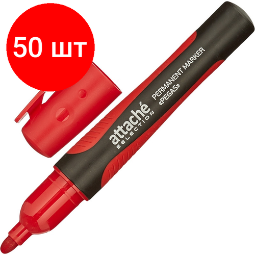 Комплект 50 штук, Маркер перманентный Attache Selection Pegas красный, 2-5мм attache selection маркер перманентный pegas красный 2 5 мм 3 шт