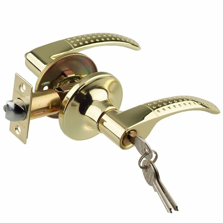 Ручка-защелка дверная межкомнатная с перфорацией ключ/фиксатор золото