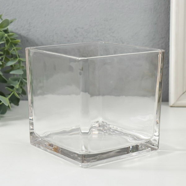 Подсвечник стекло на 1 свечу "Квадратный" прозрачный 12х12х12 см - фотография № 1