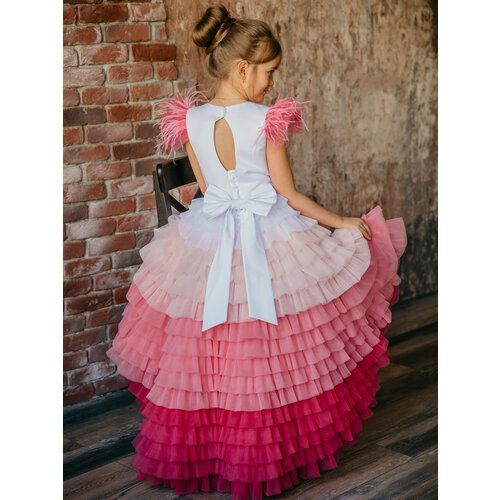 Платье, размер 152-158, белый, розовый