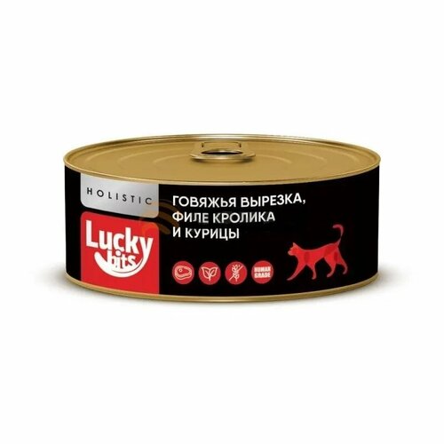Консервы для кошек Lucky bits Говяжья вырезка с филе Кролика и Курицы, 100 гр.*1 шт.