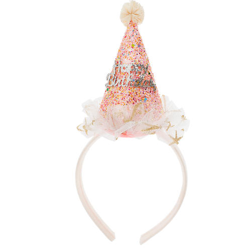 Карнавальный ободок Колпак Happy Birthday, кремовый карнавальный ободок колпак happy birthday розовый
