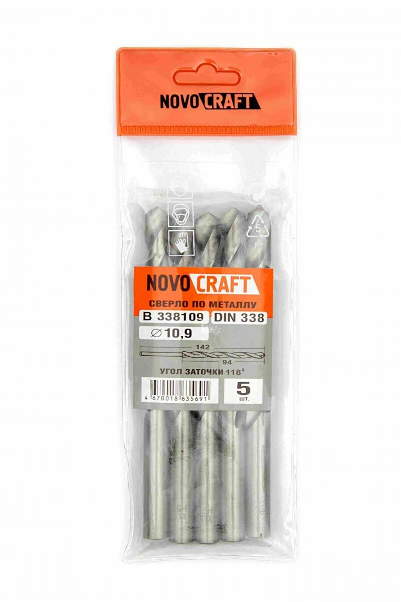 фото Сверло по металлу 10,9 мм Novocraft Sand средняя серия, DIN 338, уп. 5 шт.