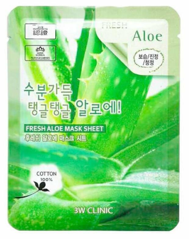 Тканевая маска для лица с экстрактом алоэ Fresh Aloe Mask Sheet 3W Clinic - фото №12
