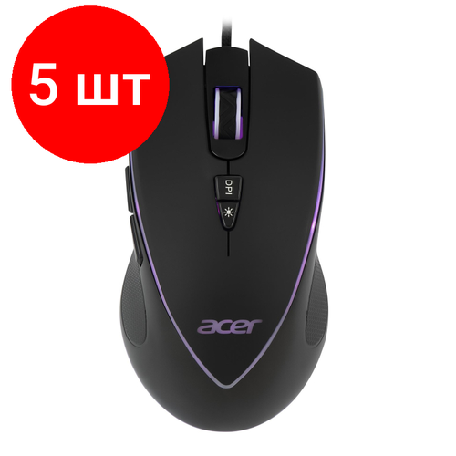 Комплект 5 штук, Мышь компьютерная Acer OMW131 черный (800-6400dpi)USB/1кн (ZL. MCEEE.015) мышь проводная acer omw126 1000dpi черный zl mceee 010