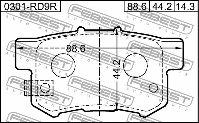 Колодки тормозные задние (HONDA ACCORD CB1 / CB3 / CB7 1990-1993; HONDA ACCORD CC / CD / CE 1994-1998; HONDA ACCORD CF3 / CF4 / CF5 / CL1 / CL3 1998- FEBEST 0301RD9R