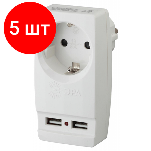 Комплект 5 штук, Тройник ЭРА 1 розетка, 2 USB, белый (SP-1e-USB-W) двойник эра sp 2 w белый комплект из 2 шт