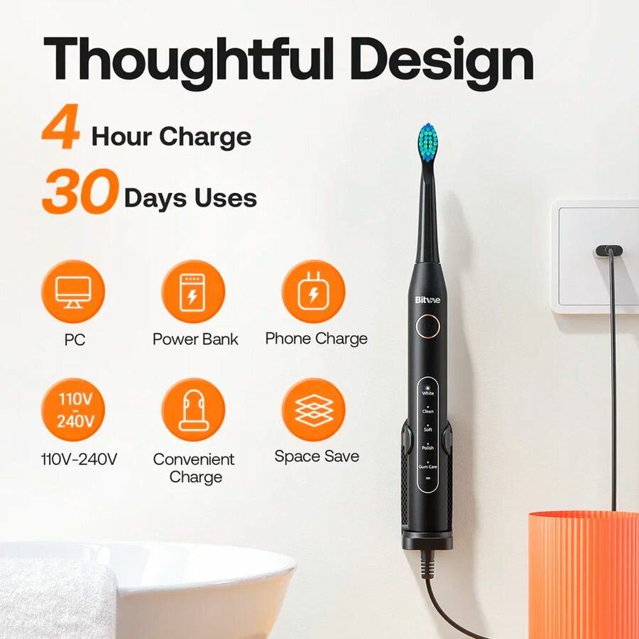 Электрическая зубная щетка Bitvae D2 Daily Toothbrush + Case (D2 + Case)  GLOBAL Black