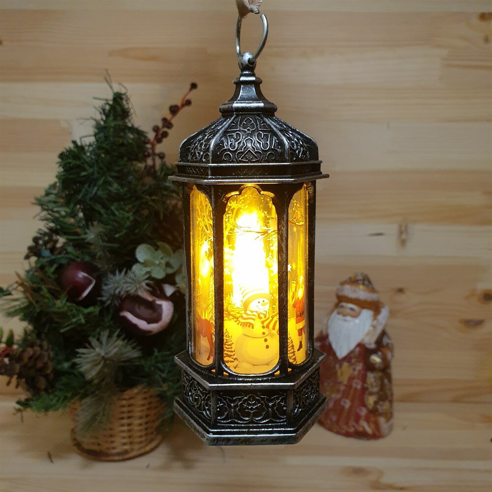 Новогодний фонарик-свеча с подсветкой | Игрушка-светильник на елку "Любимые герои", 14х6 см, цвет серебро