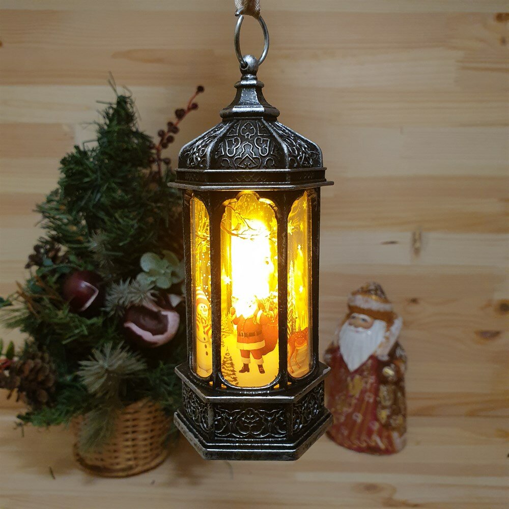 Новогодний фонарик-свеча с подсветкой | Игрушка-светильник на елку "Любимые герои", 14х6 см, цвет серебро