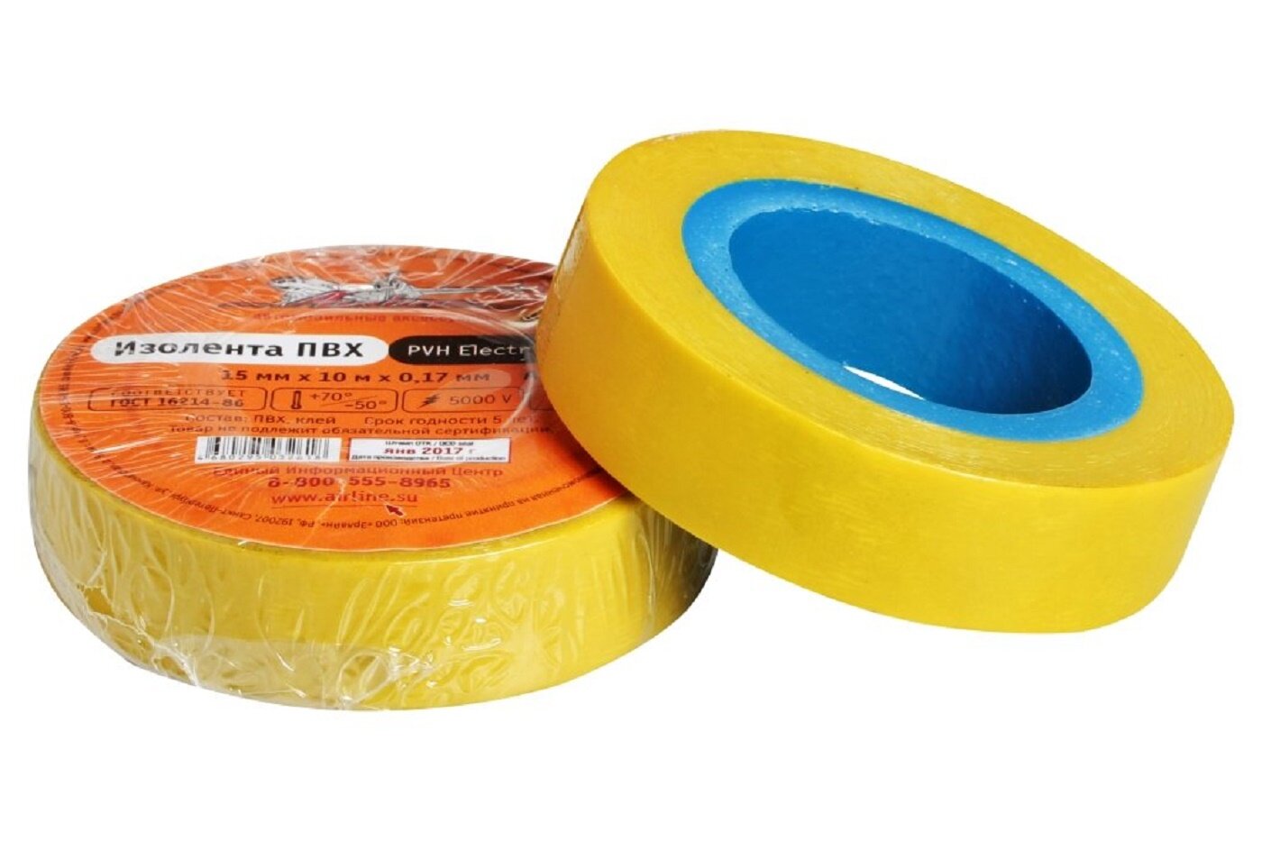Изолента ПВХ, желтая, 15 мм*10 м AIT-P-06 AIRLINE — фото 1