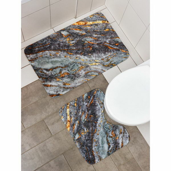 Набор ковриков для ванной и туалета "Мрамор", 2 шт, 79x50 см, 50x39 см, цвет серый