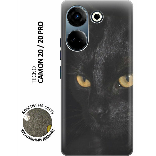 фото Силиконовый чехол на tecno camon 20, 20 pro, техно камон 20, 20 про с эффектом блеска "черная кошка" slvgo
