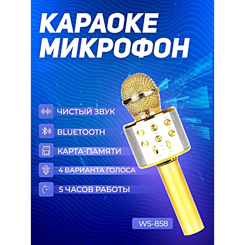 Микрофон караоке беспроводной, Микрофон беспроводной Bluetooth со встроенной колонкой для караоке вечеринок, Золотистый беспроводной bluetooth караоке микрофон цвет серебристый