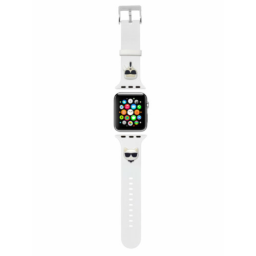 Lagerfeld для Apple Watch 45/44/42 mm ремешок Silicone Karl and Choupette heads White